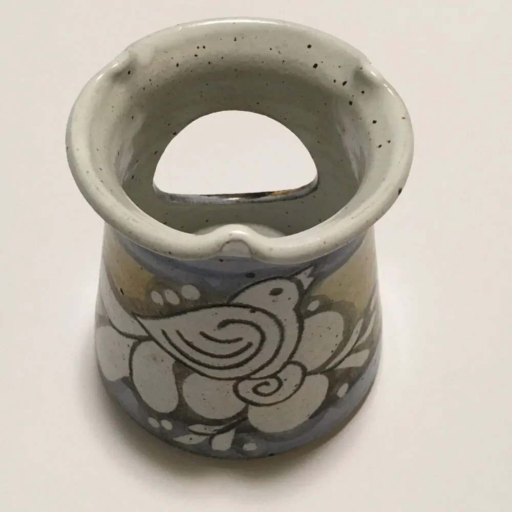 Vintage Petteford Pottery Signed Candle Votive Holder Bird Speckled Stoneware